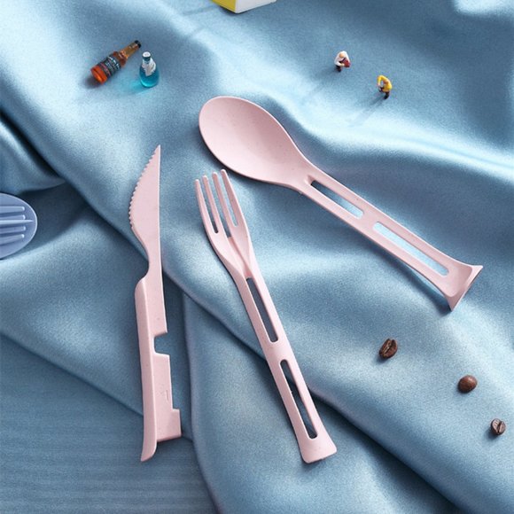 Cutlery Portable Travel Plastic Wheat Material Spoon Fork And Knife Set - Picture 5 of 16